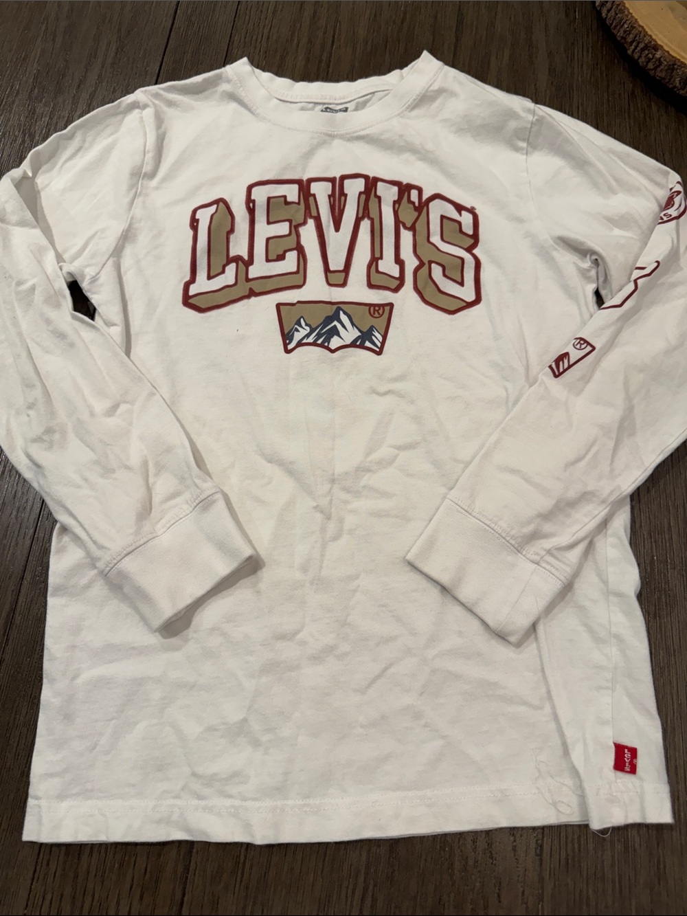 Boys Levi's White Long Sleeve Tee with Maroon and Tan Logo